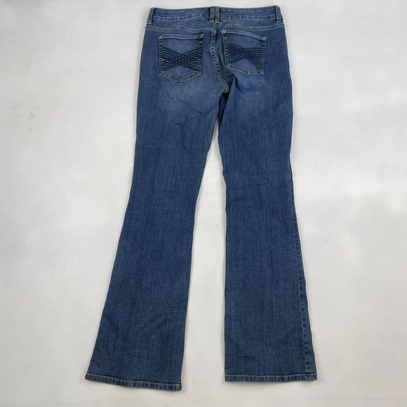 White House Black Market Blanc Flare Leg Jeans Sz 4 R Blue Cotton Blend Stretch - Picture 7 of 7